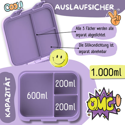 Brotdose mit Fächern, leicht & auslaufsicher - Einhorn lila