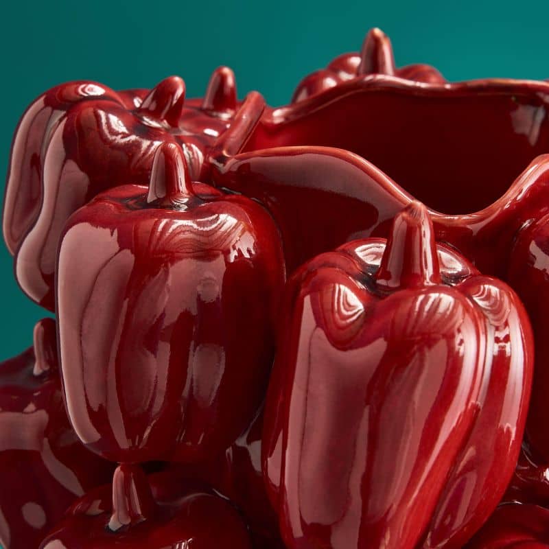 Paprikarode vaas, steengoed, 25 x 25 x 31 cm, handgemaakt