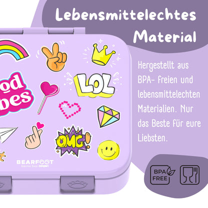 Brotdose mit Fächern, leicht & auslaufsicher - Sticker lila