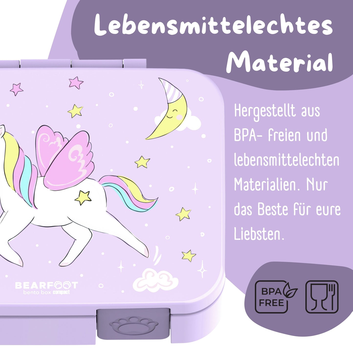 Brotdose mit Fächern, leicht & auslaufsicher - Einhorn lila