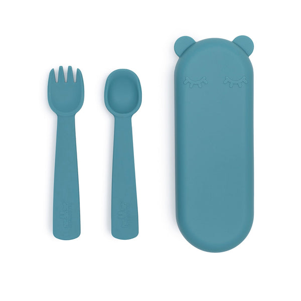 Cubiertos de bebé de pato azul