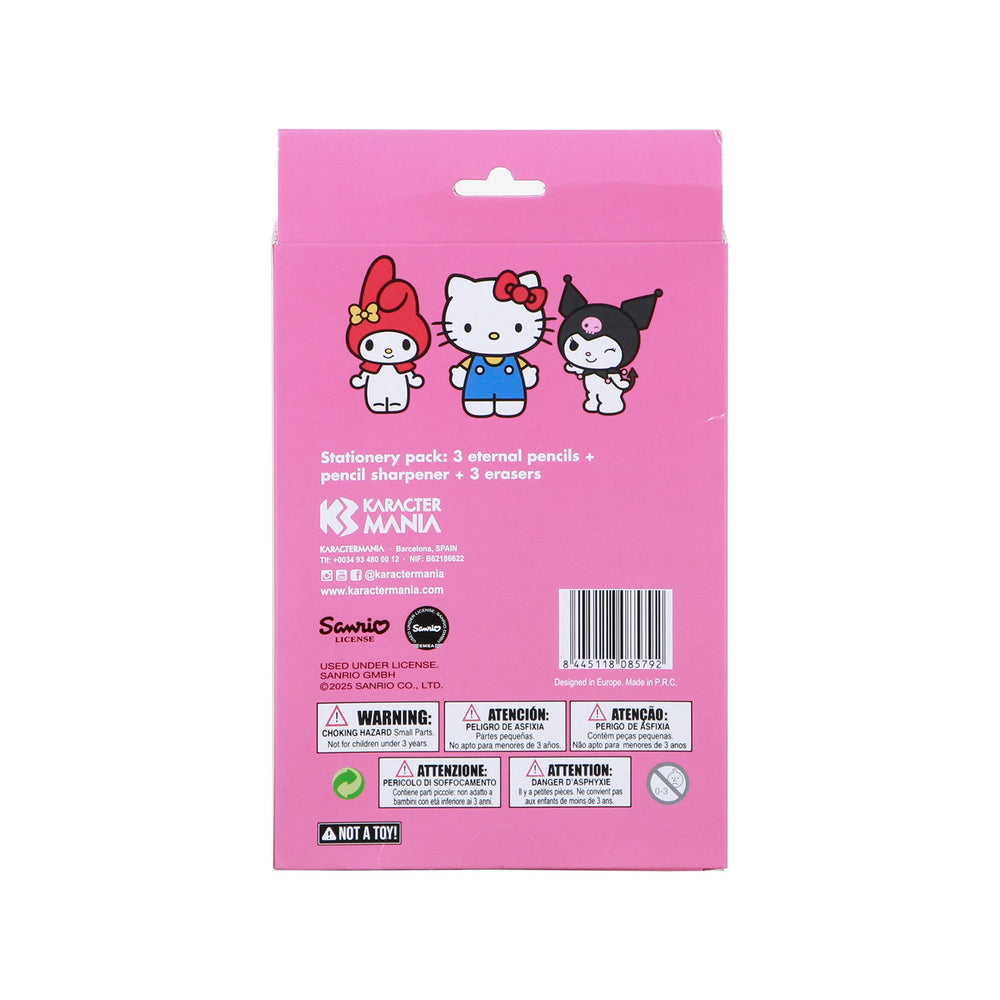 Mixset 3 Eeuwige Potloden + 3 Gummen + Puntenslijper Hello Kitty