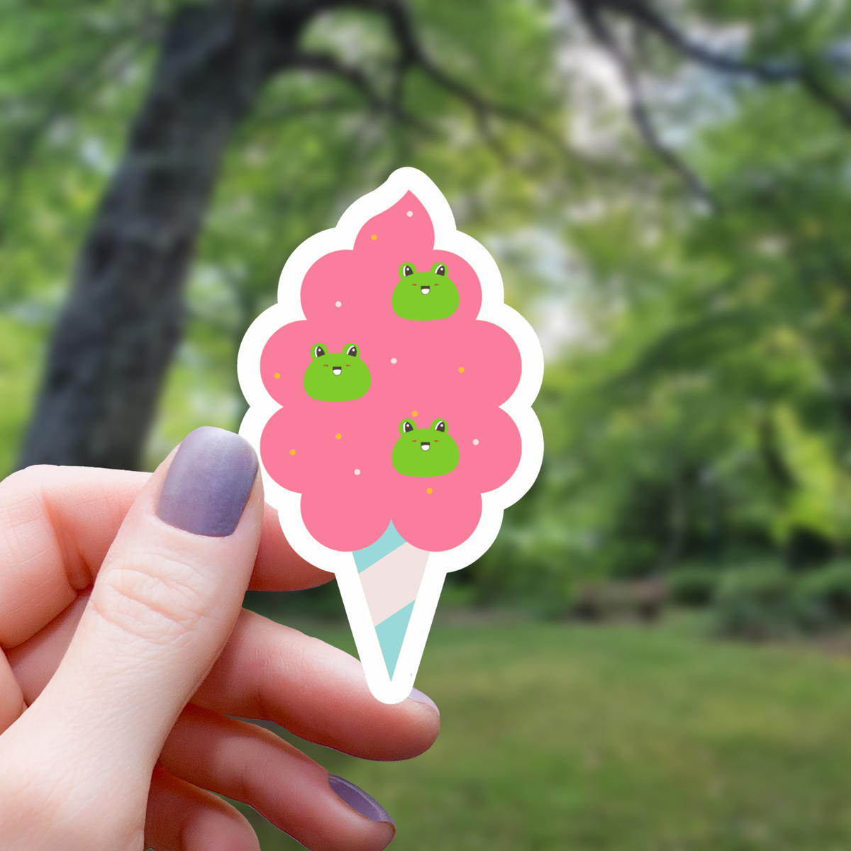 Pegatina de rana de algodón de azúcar kawaii