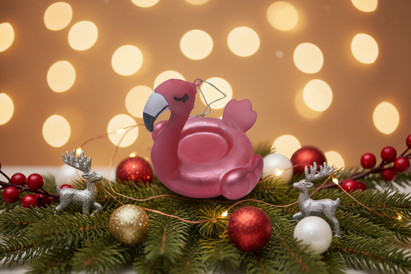 Kerstbal Roze Flamingo Zwemband