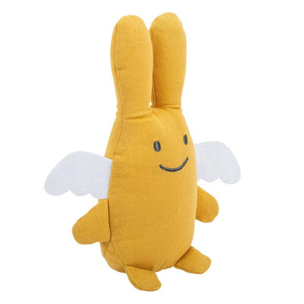 Ange Lapin Doudou - Coton Bio Moutarde avec Hochet
