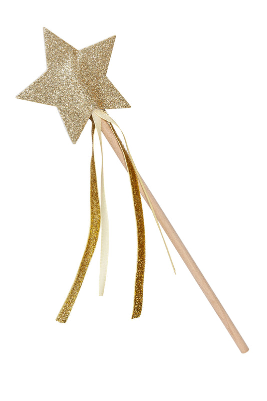 Star Magic Wand – Wood &amp; Gold Glitter