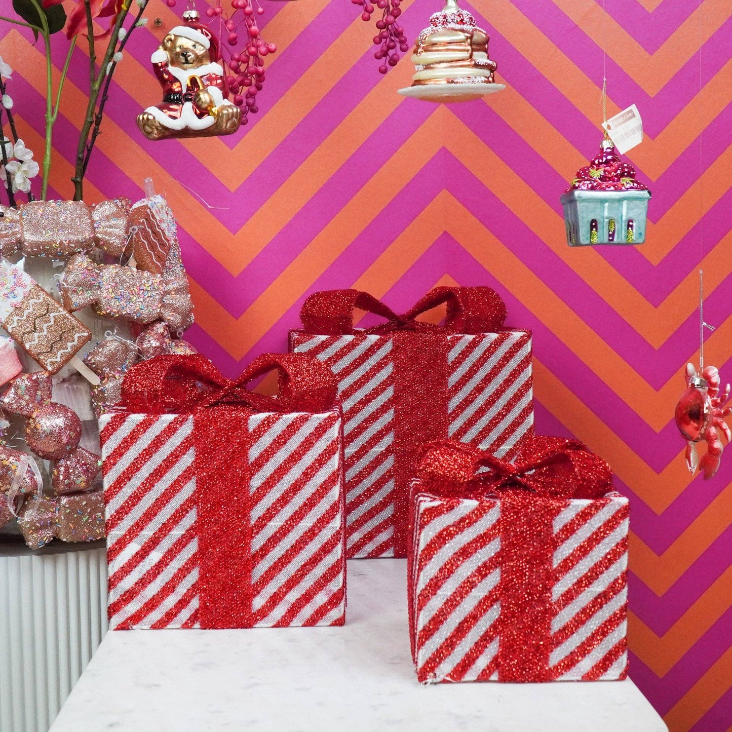 Cadeau de Noël à LED - S3 - Polystyrène - Rouge/Blanc-15/20/25cm