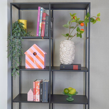 Reloj de pared de cuco - Rayas/Rosa - 24 x 27 x 9 cm