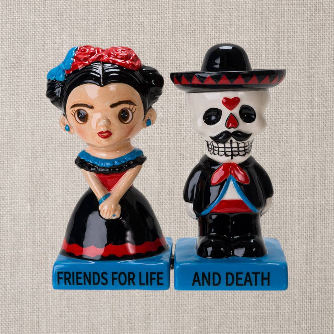 Conjunto de saleiro e pimenteiro em cerâmica Dia De Los Muertos