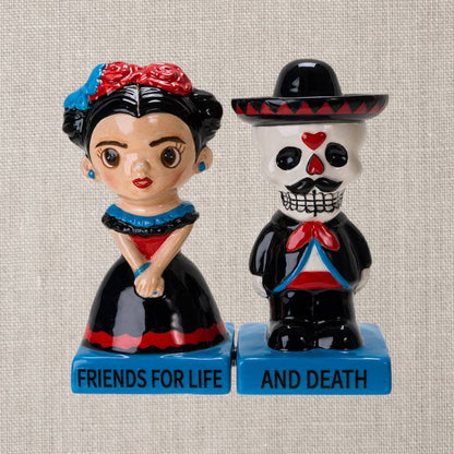 Conjunto de saleiro e pimenteiro em cerâmica Dia De Los Muertos