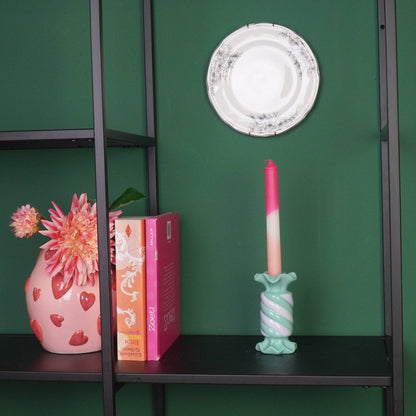 Bougeoir - Bonbon Toffee - Céramique - Menthe/Lilas - 7,5x7,5x13 cm