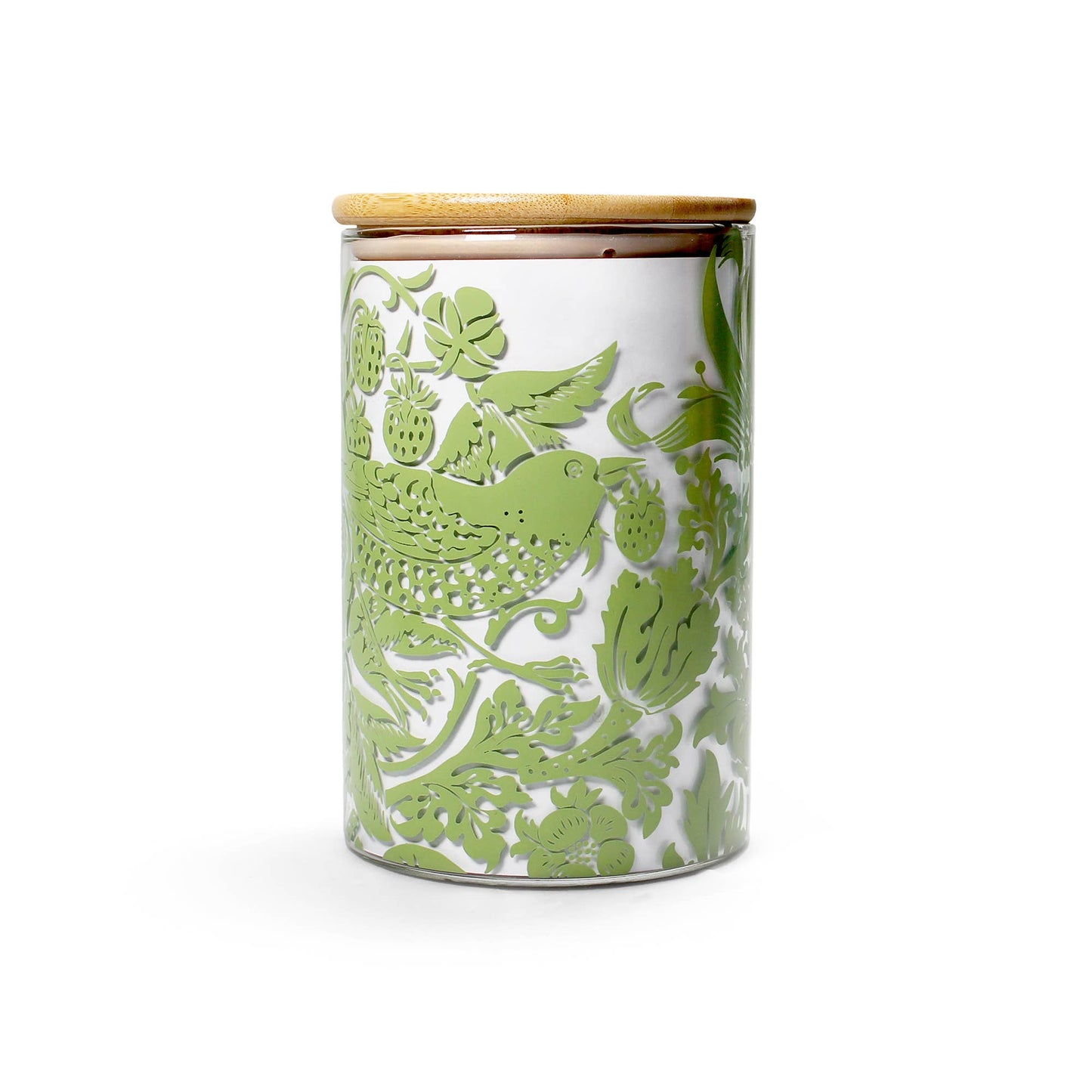 Voedselbewaarcontainer van William Morris, gemaakt van saliegroen glas.