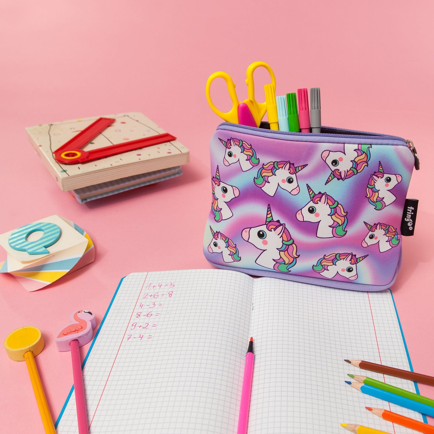Grande trousse scolaire imprimée – holographique licornes