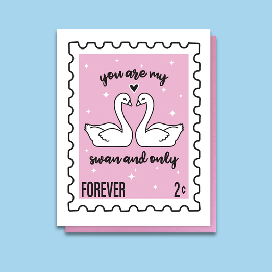 Tarjeta de cisnes enamorados