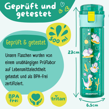 Children's Water Bottle, 500ml, Lightweight - Dinos-mint