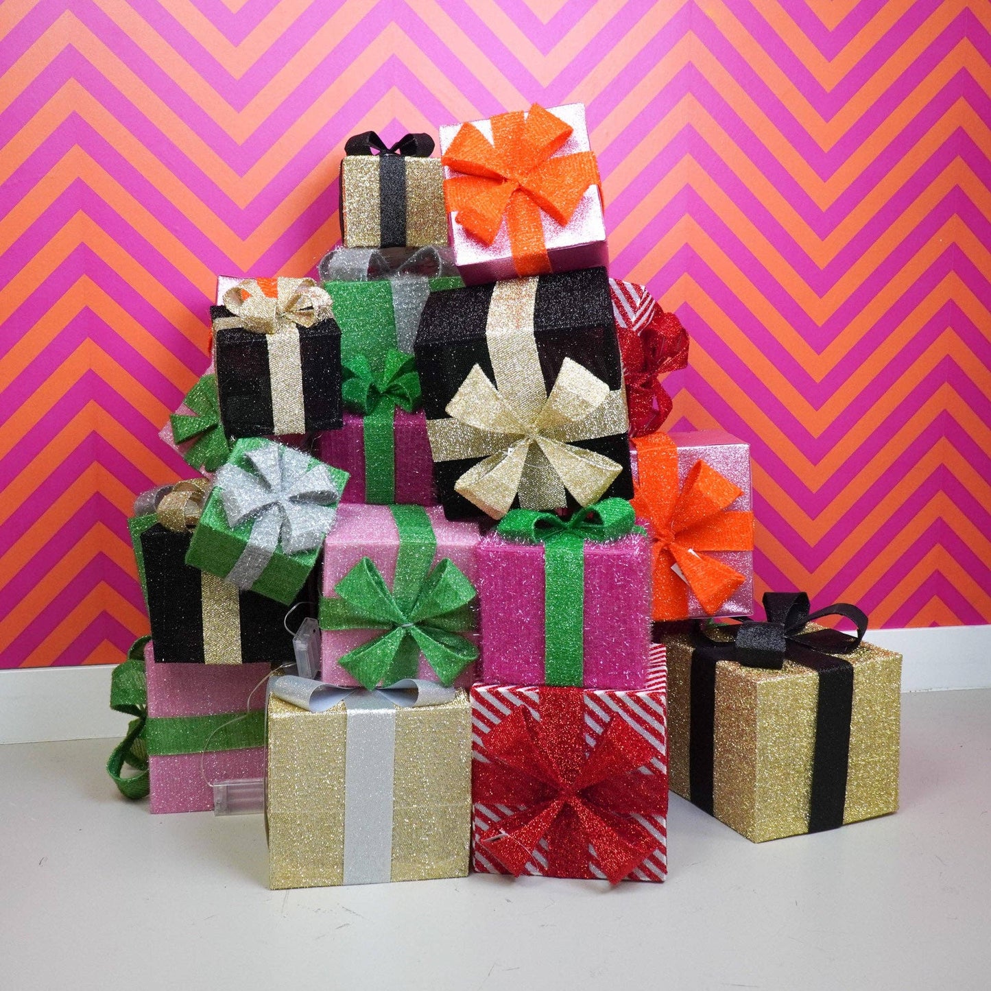 Cadeau de Noël à LED - S3 - Polystyrène - Rose/Vert - 15/20/25cm