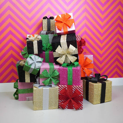 Cadeau de Noël LED - S3 - Polystyrène - Noir/Or - 15/20/25 cm