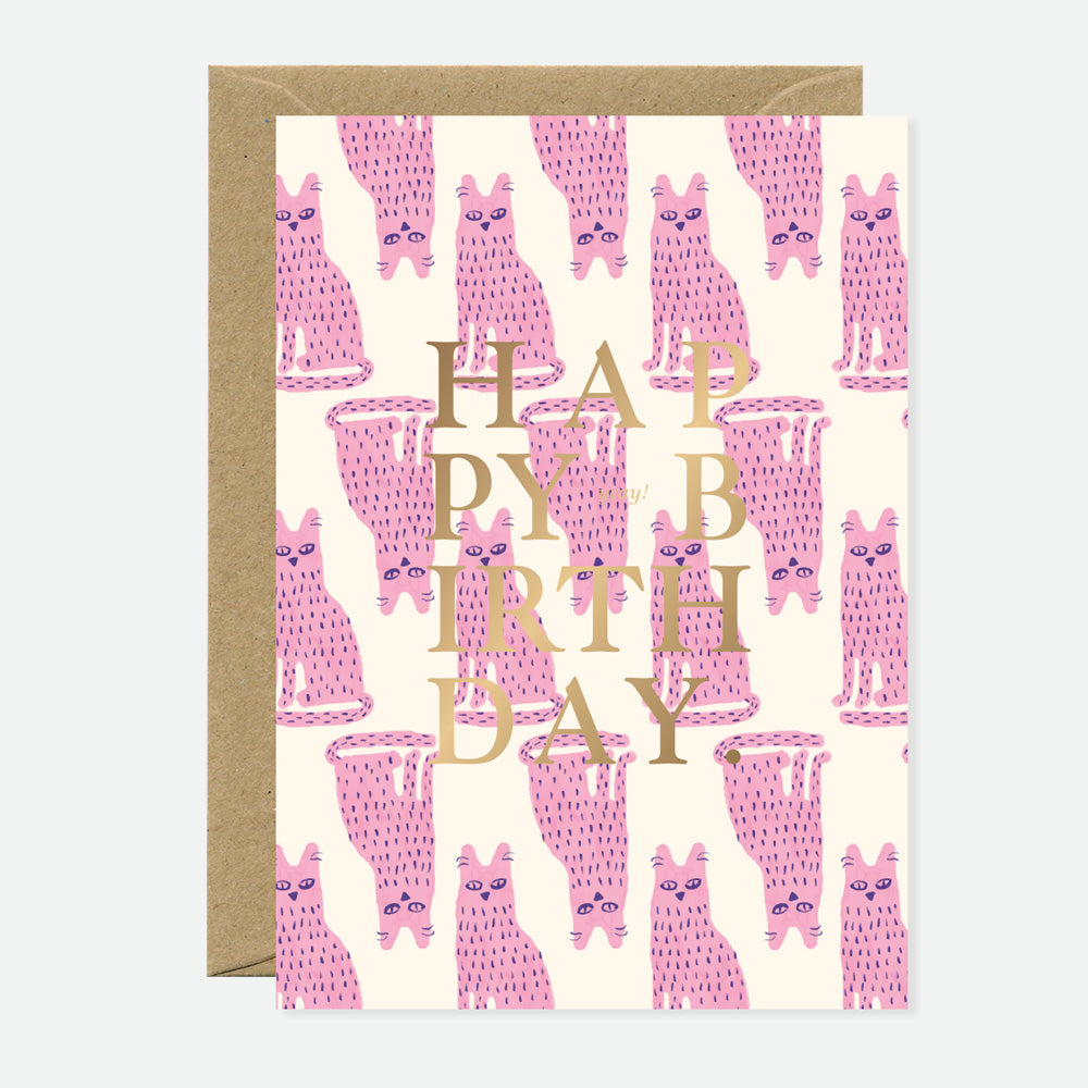 Happy Birthday Stinky Cat - Greeting Card - Gold Foil