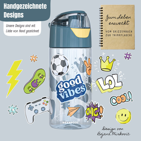 Trinkflasche Kinder leichte Wasserflasche - Sticker blau