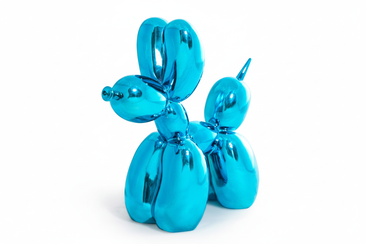Figura de perro grande de color azul eléctrico