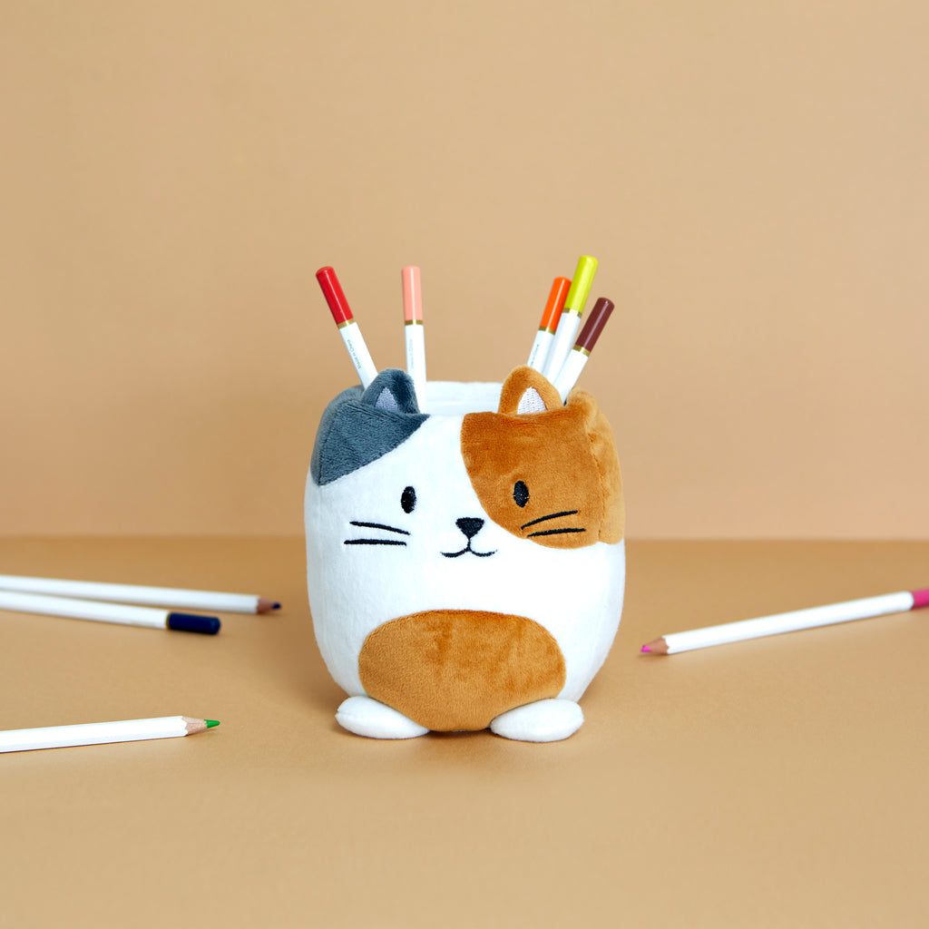 Fluffy Calico Kitty Pencil Holder