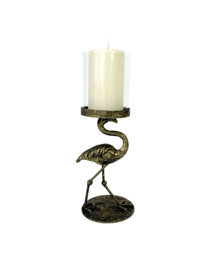 Bougeoir en forme de flamant rose antique avec couvercle en verre