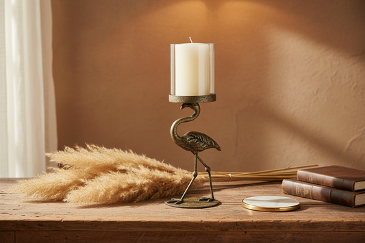 Bougeoir en forme de flamant rose antique avec couvercle en verre