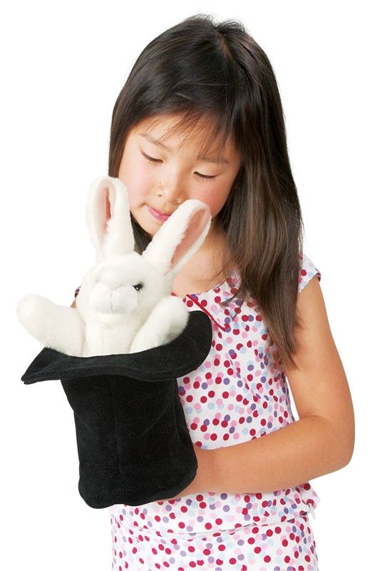 Fantoche de mão coelho branco com chapéu