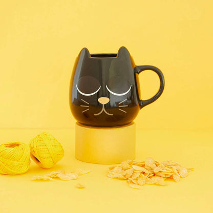 Mug, Wake Cat, black, 250 ml, black, ceramic