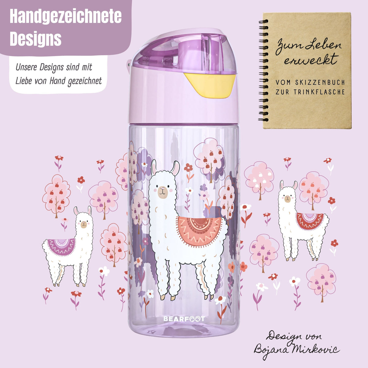 Trinkflasche Kinder, leichte Wasserflasche - Lama