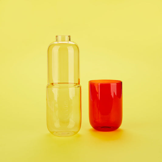 Water Pill Bottle and Drinking Glass