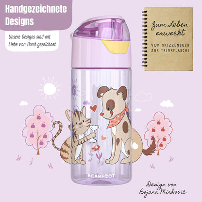 Trinkflasche Kinder leichte Wasserflasche - Hund & Katze pink