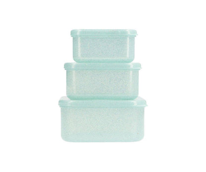 3 Aqua Turquoise Glitter Lunch Boxes