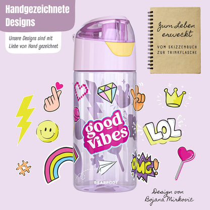 Kids' water bottle, lightweight water bottle - purple stickers