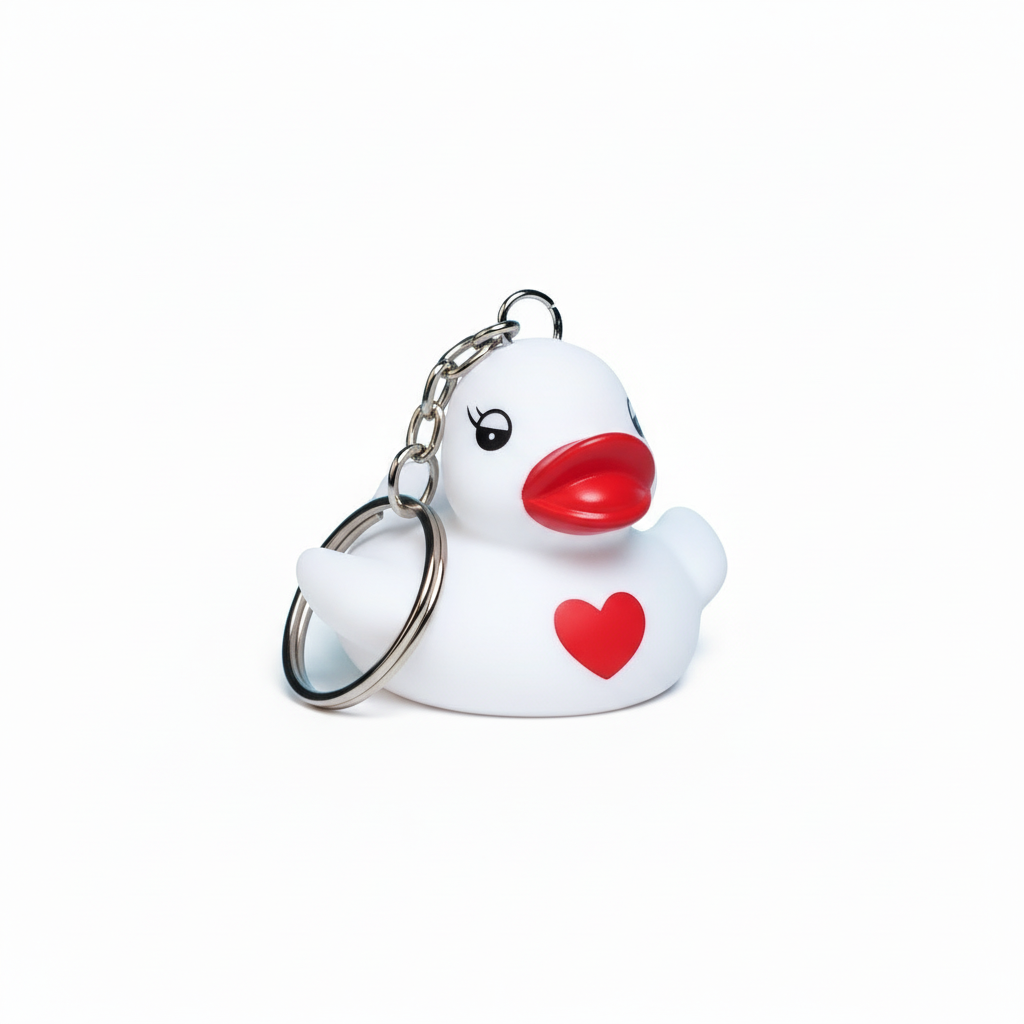 White Duck Red Heart Keychain