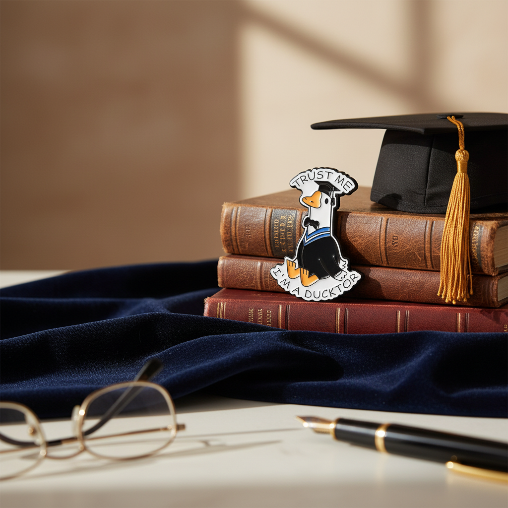 White Duck Doctoral Student Pin "Trust me, I'm a Doctor"
