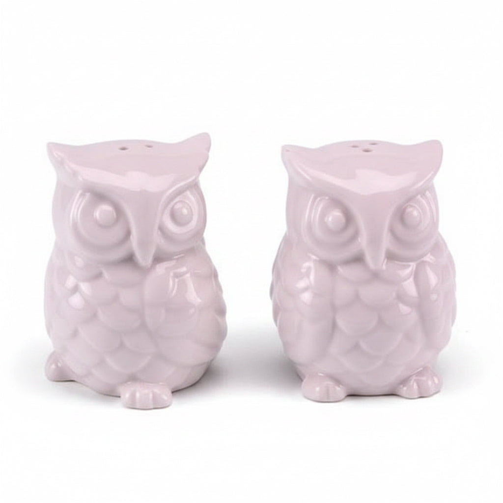 Juego de salero y pimentero de porcelana con forma de búho, 6,5 x 5 cm