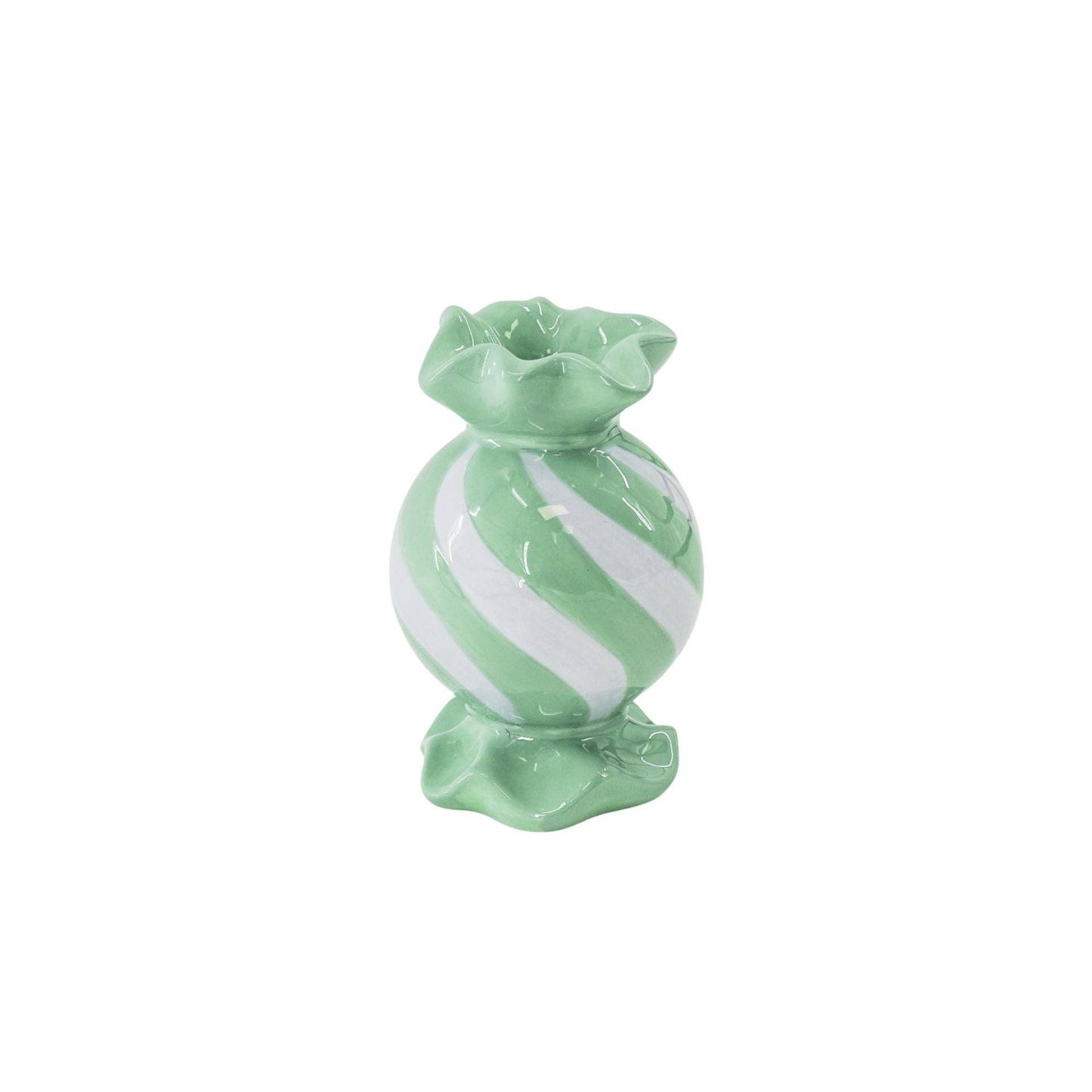 Portavelas redondo con forma de caramelo - Cerámica - Menta/Lila - 8,5 x 8,5 x 13 cm