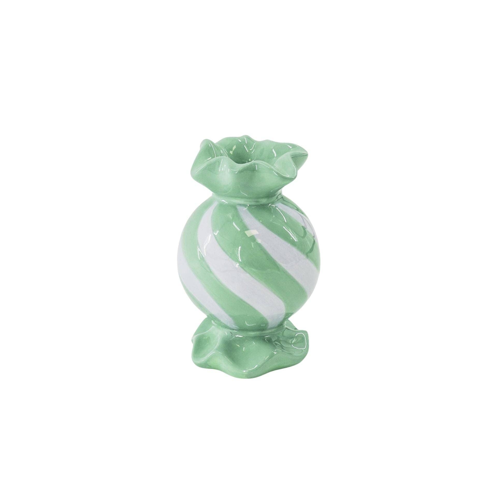 Portavelas redondo con forma de caramelo - Cerámica - Menta/Lila - 8,5 x 8,5 x 13 cm