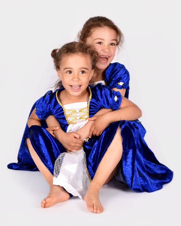 Robe de princesse bleue en velours 110-116 cl 4-6 ans