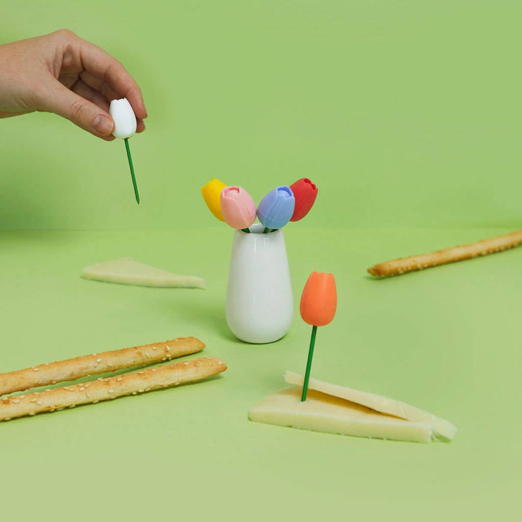 Tulip appetizer forks, set of 6, bright colors, stainless steel