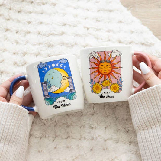 Set of celestial Sun and Moon mugs