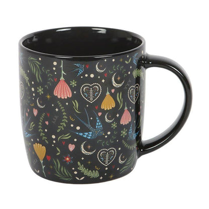 Mug à motif floral folk noir Midnight Bloom