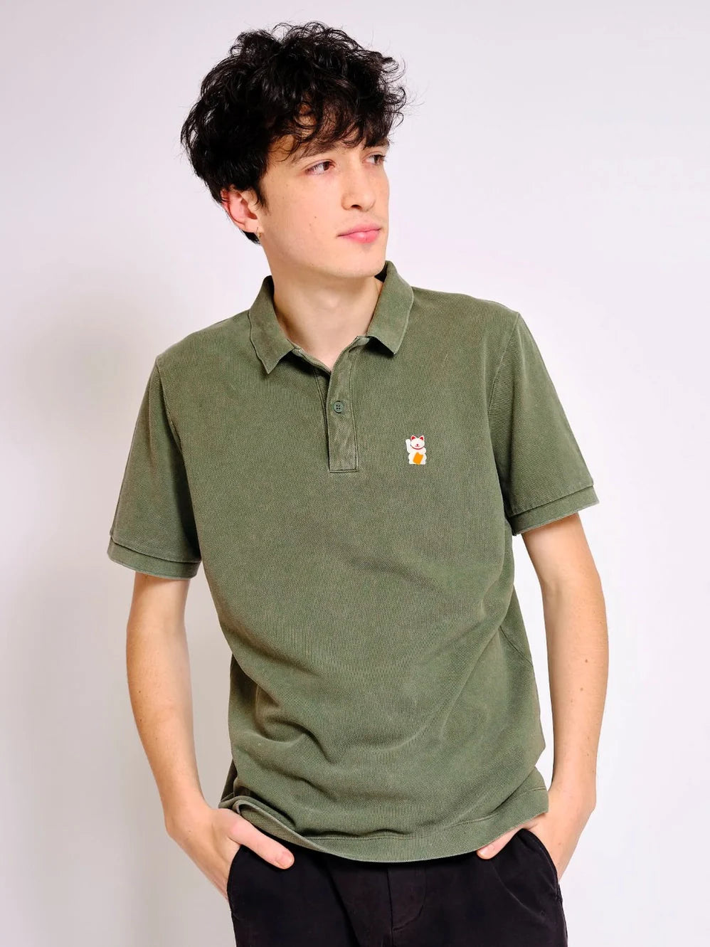 Polo Chat Chanceux - Kaki