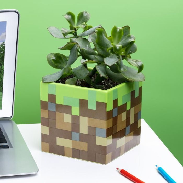 マインクラフト 植木鉢＆ペン立て - 草ブロック - 13 cm