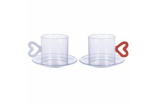 クオリチーニ カップ&ソーサーセット 2客 120ml ホワイト/レッド - 2188296