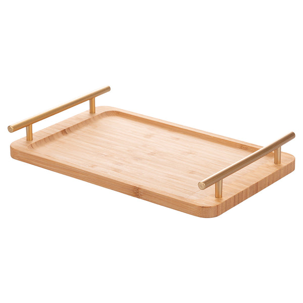 BAMBOO TRAY WITH GOLD HANDLES 33X20X5CM - 2188468