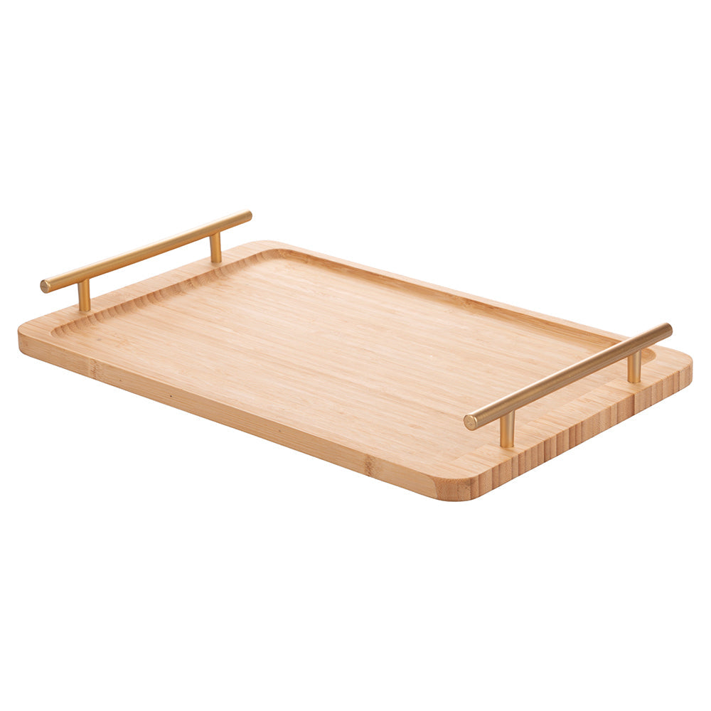 金色の取っ手付き竹製トレイ 40x25x5cm - 2188469