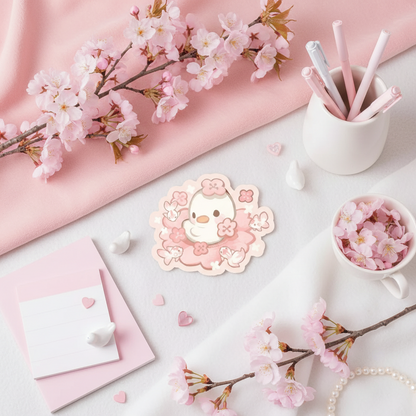 White Duck Sticker "Sakura Duckling"
