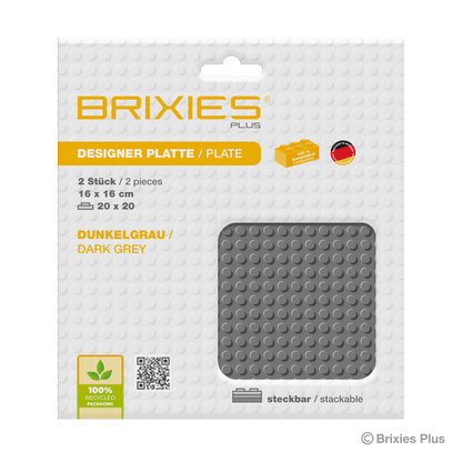 BRIXIES Plus Basis Platte Dunkelgrau 20 x 20 Noppen Doppelpack